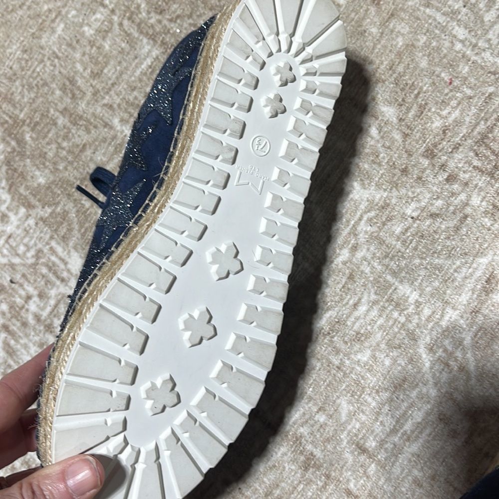 Marc Fisher Navy Suede Espadrille Sneakers with Silver Star Accents - Picture 9 of 14
